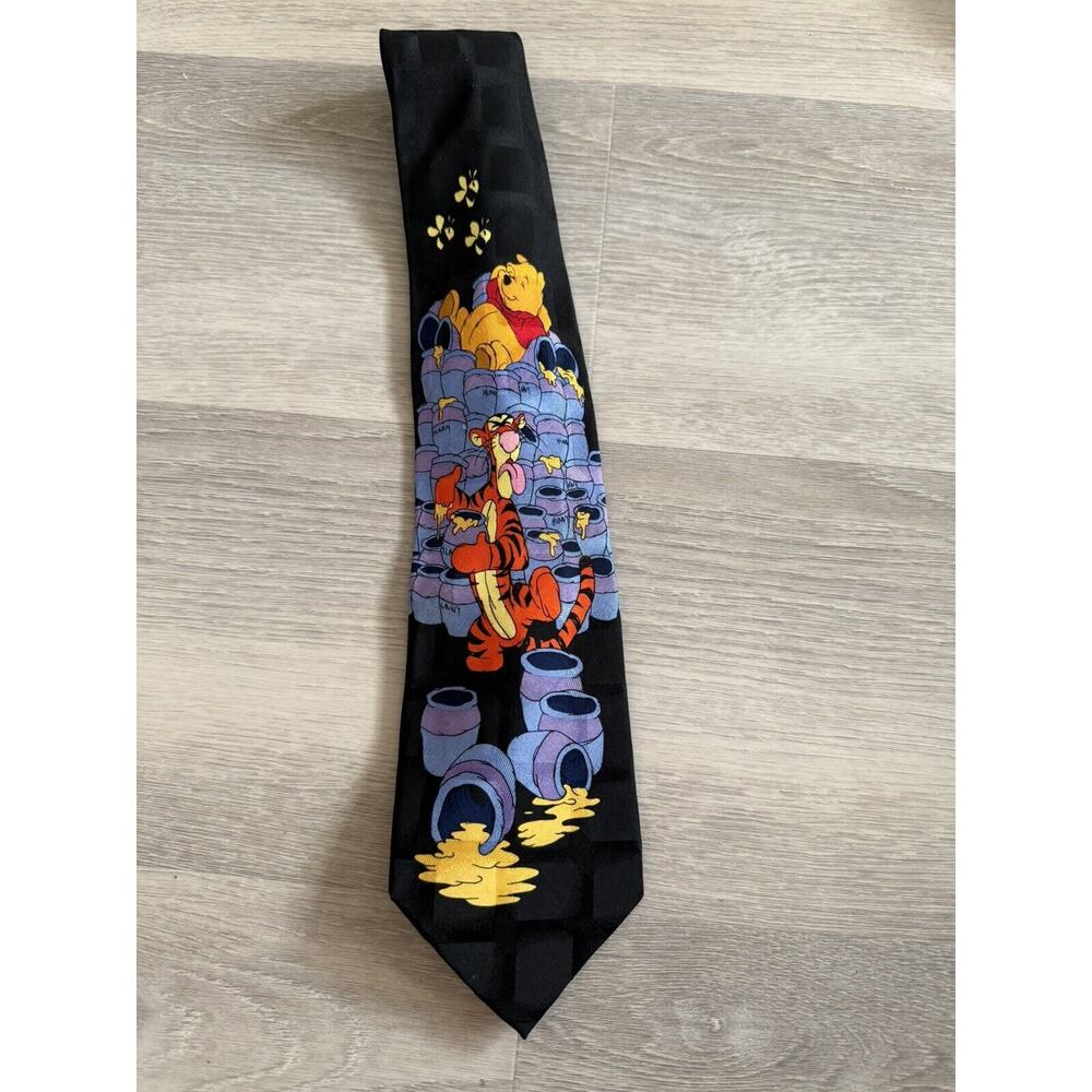Disney Men's Necktie Winnie the Pooh and Tigger‎ Too Black Polyester